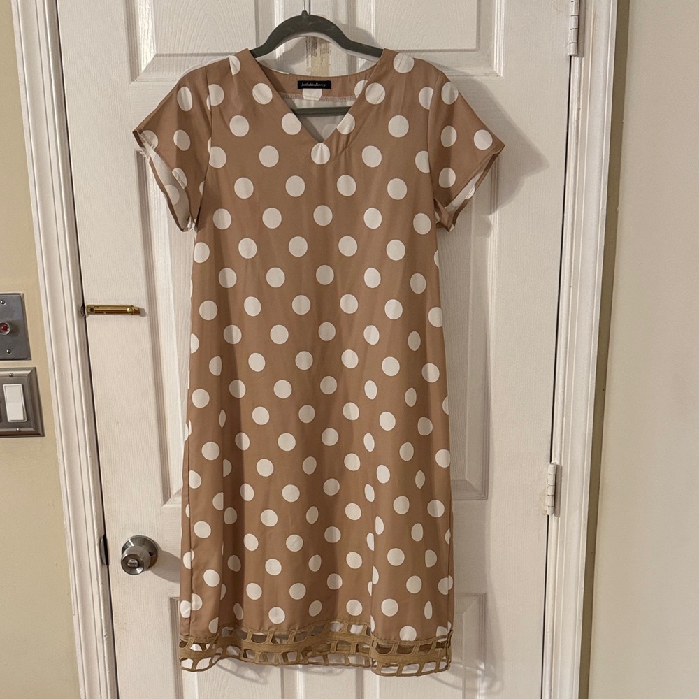 Polka Dot Midi Dress in Tan and White